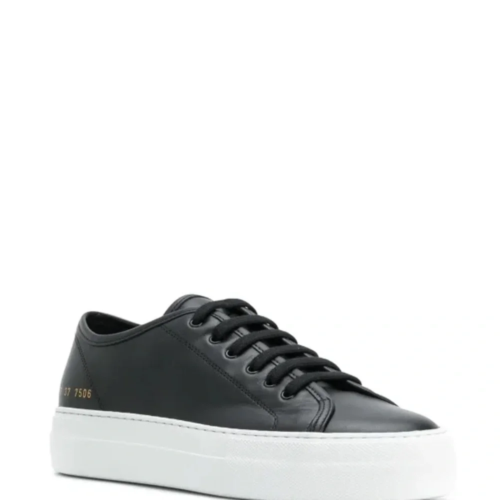 Woman by Common Projects Tournament Low Top Sneakers Black Leather Size 7.5